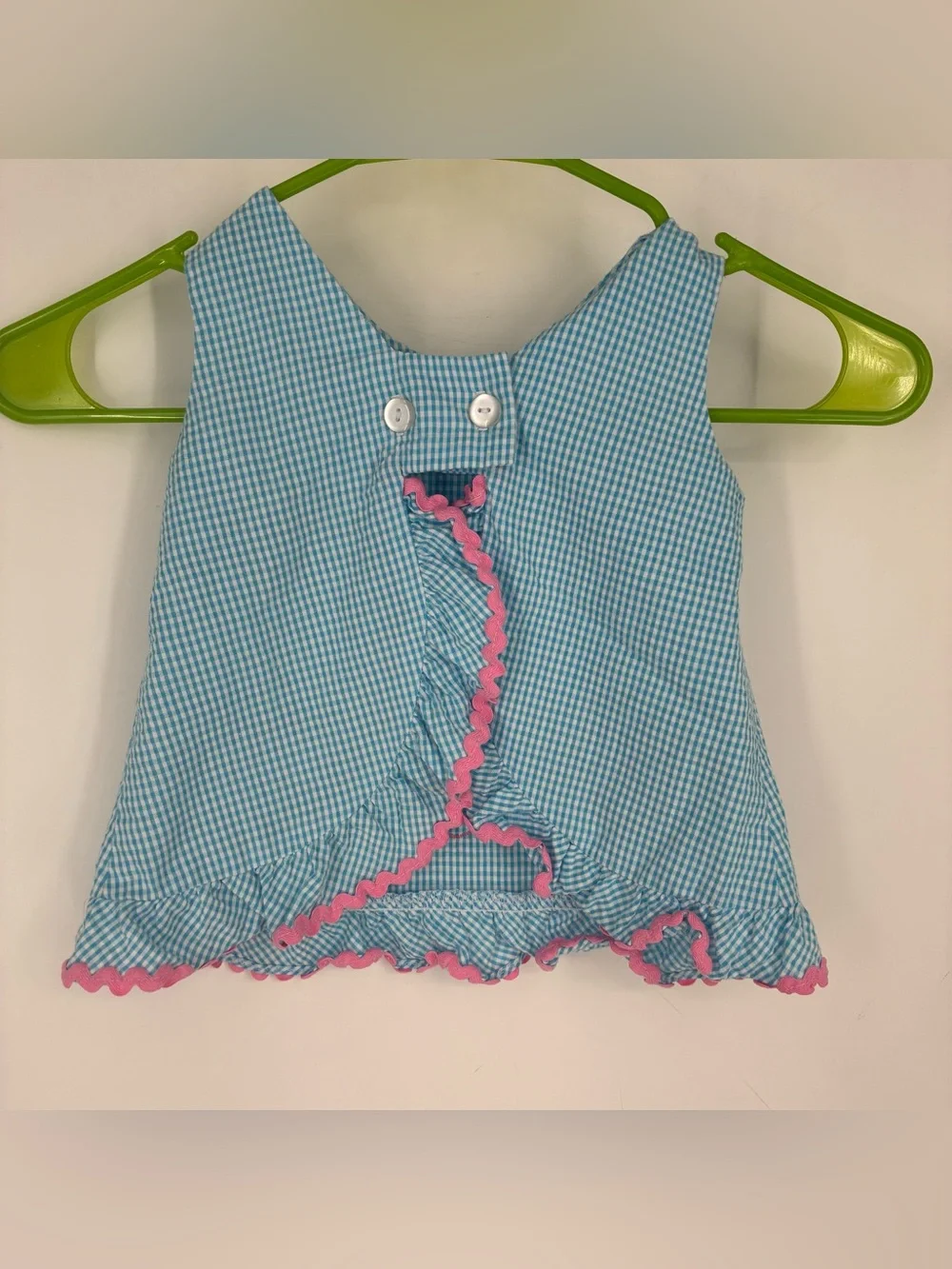 Vintage 90s 12 Months Strawberry Blue Plaid Gingham Dress Lace Pink Fantasia